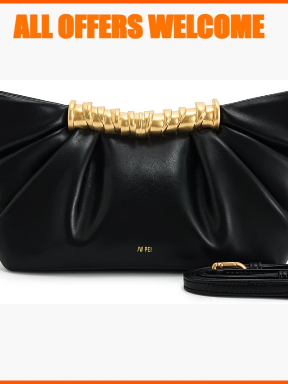 Vegan Leather Pleated Clutch with Adjustable Crossbody Strap